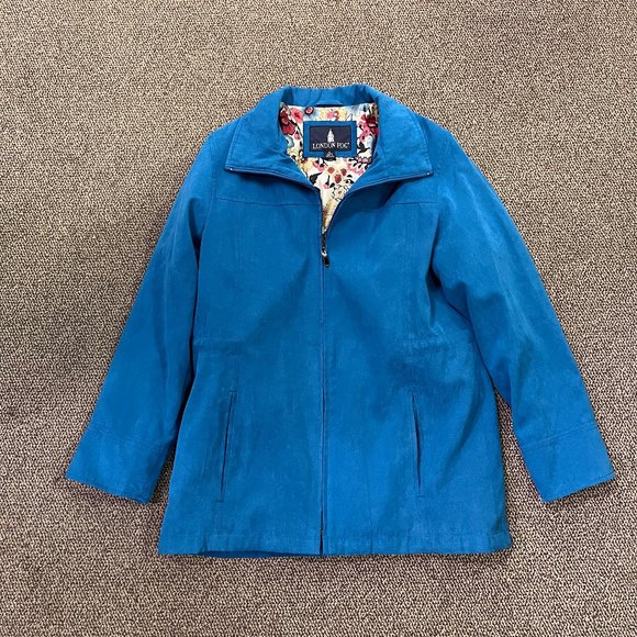 London Fog Faux Suede Jacket with Floral Print Lining Size M - Picture 1 of 5